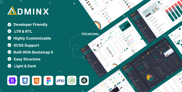 AdminX Bootstrap, PHP, Django, NodeJs & Figma Premium Admin Dashboard Template