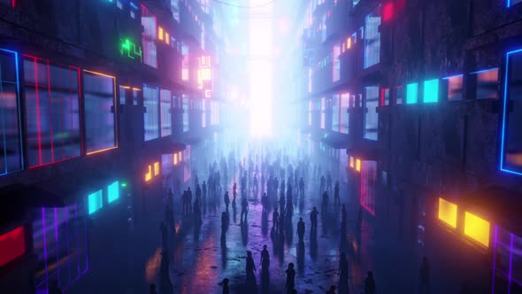 Futuristic City Crowded Street 02
