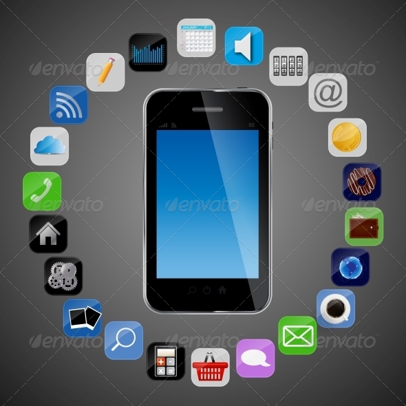 Universal Design Phone with Apps Icons Vector - Computers Technology