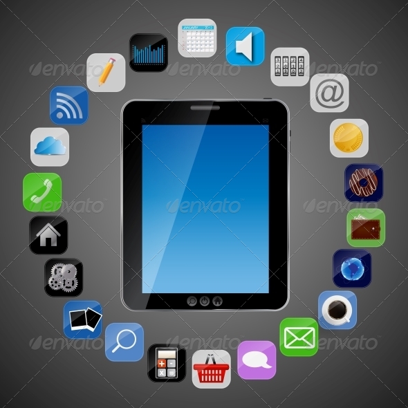 Universal Design Tablet with App Icons Vector - Computers Technology