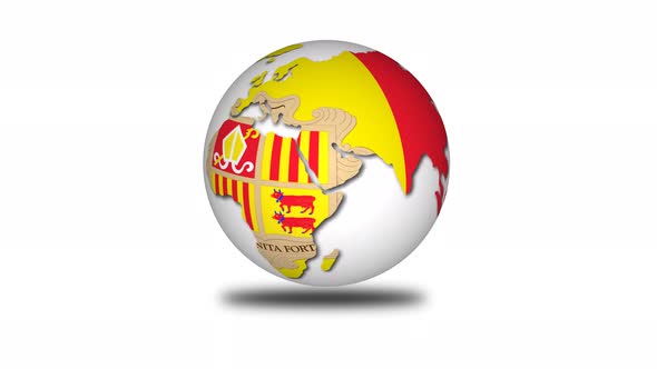 Andorra Flag 3d Planet Rotated Animated White Background