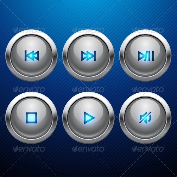 Glossy Multimedia Control Web Icon Set. - Web Elements Vectors