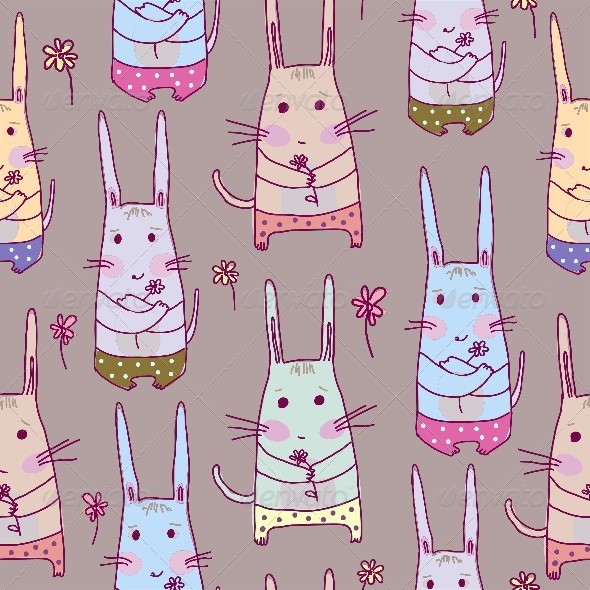 Seamless Pattern with Rabbits. - Patterns Decorative