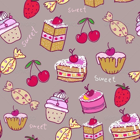 Seamless Pattern with Sweets. - Patterns Decorative