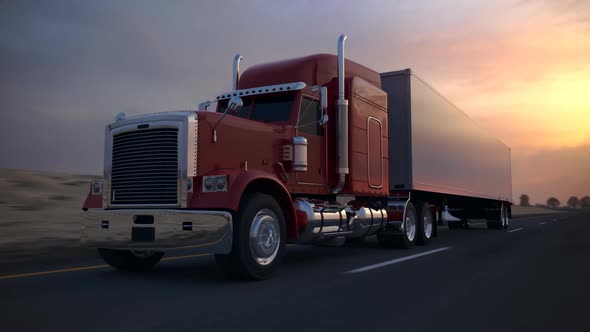 Huge semi-trailer cargo truck riding on the highway. Side view. Loopable. HD alt