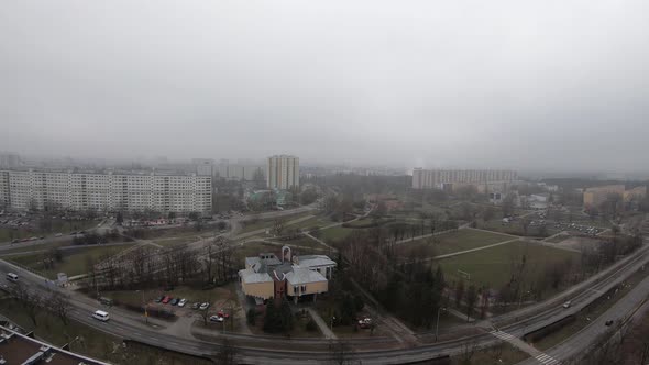 Panorama timelapse shot of city in foggy day