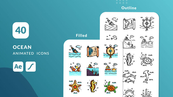 Ocean Animated Icons | After Effects Elements template preview