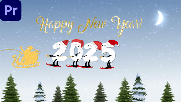 New Year Cartoon Skier 2025 | MOGRT Premiere Pro template preview