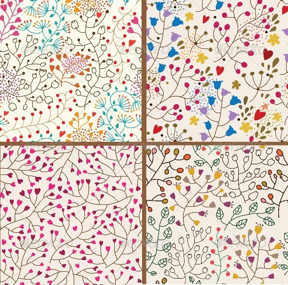Set of Four Colorful Floral Patterns - Patterns Decorative