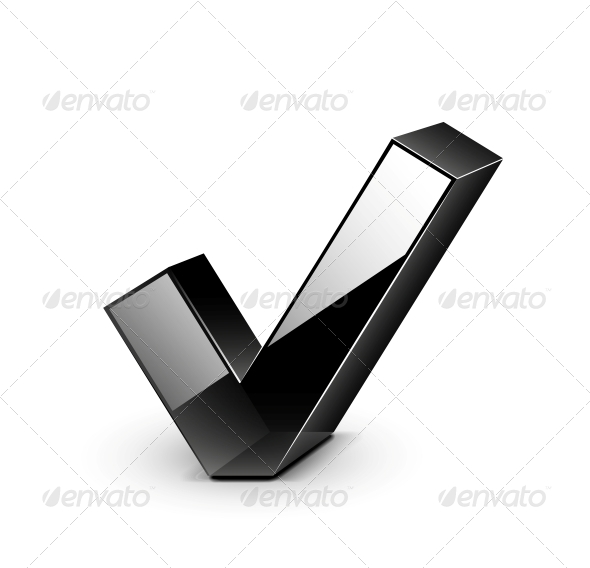 3D Vector Black Glossy Tick Icon - Web Elements Vectors