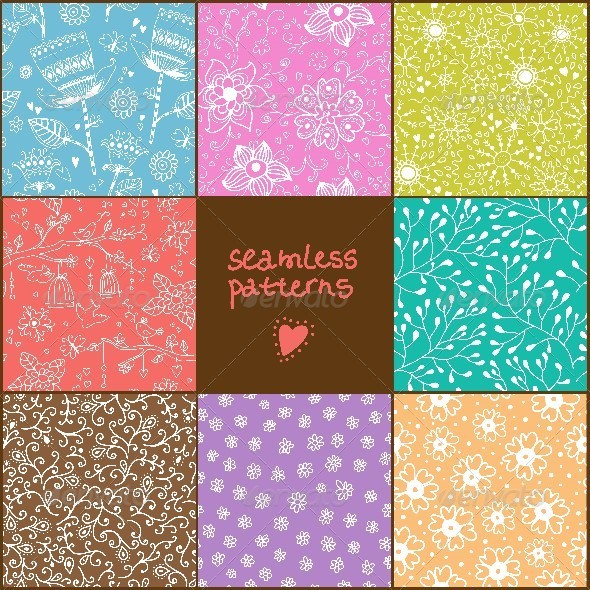 Set of Eight Colorful Floral Patterns - Patterns Decorative
