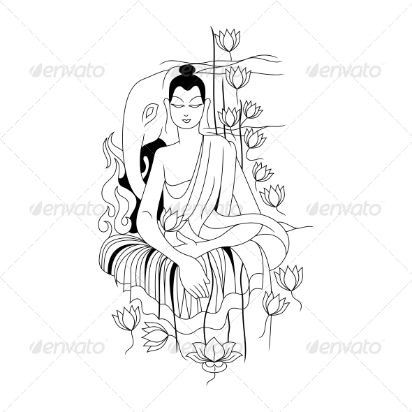 Artistic Gautam Buddha Vector Illustration - Religion Conceptual