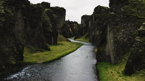 Drone Over Fjaoro River Through Fjaorargljufur Canyon alt