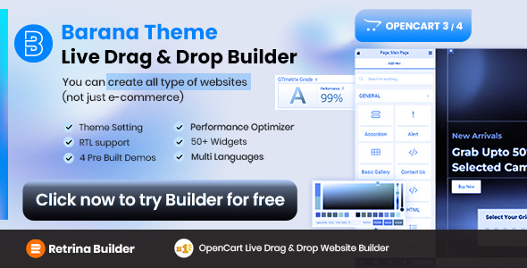 Barana Theme - OpenCart Live Drag and Drop Page Builder