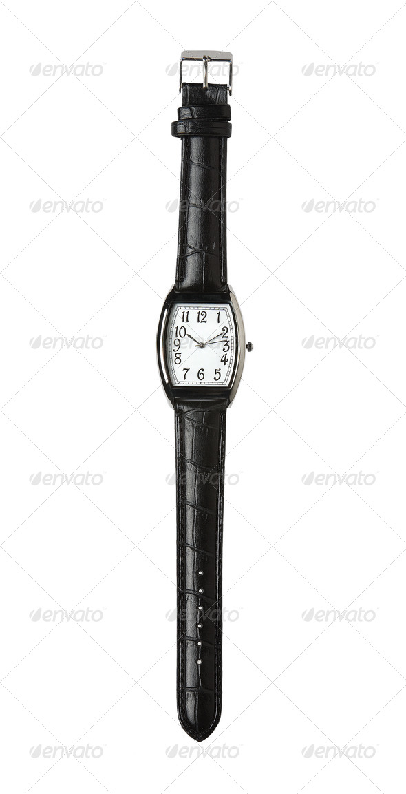 Black leather strap watch - Stock Photo - Images