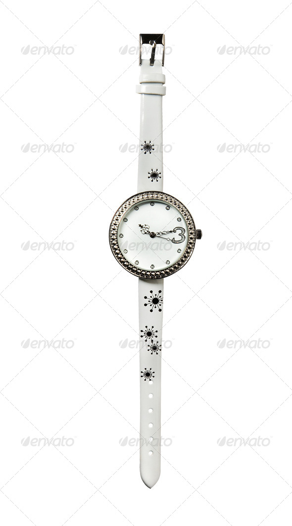White leather strass watch - Stock Photo - Images