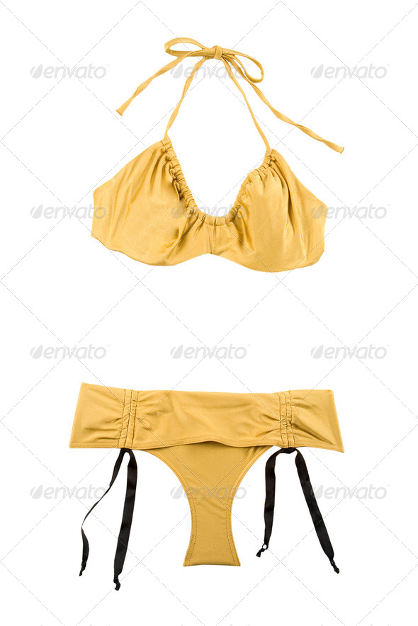 Golden metallized halter bikini with bows