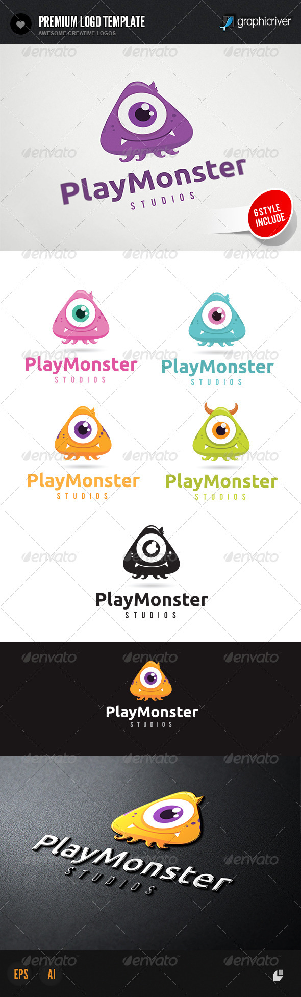 Play Monster Logo - 3d Abstract
