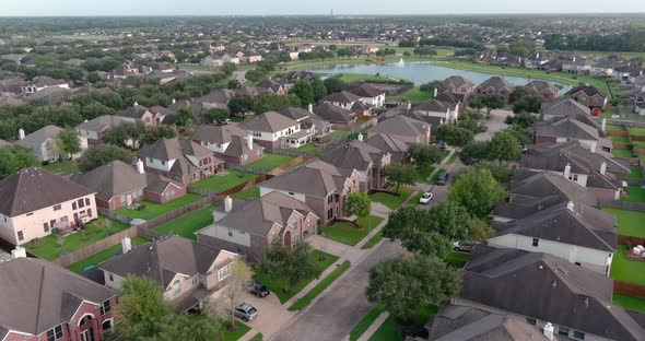 Aerial of middle class suburban neighborhood just outside of Houston, Texas alt