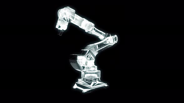 3D Seamless Loop Robotic arm Hand Hologram Wireframe