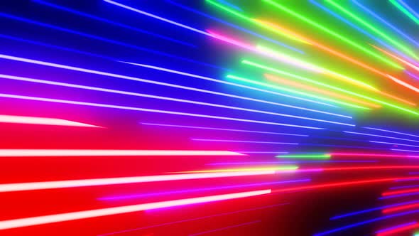 Abstract Multicolored Neon Pulsing Rays Lines on Black Background