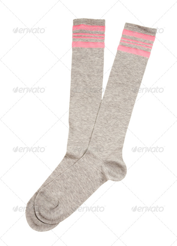 Pink strips grey sport socks - Stock Photo - Images