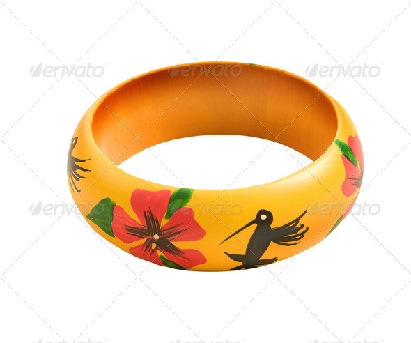 Hand made flowers and hummingbirds bangle - Stock Photo - Images