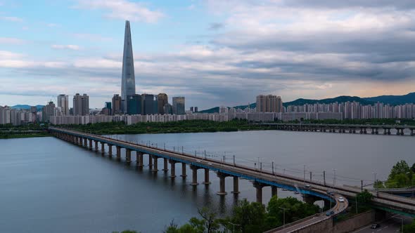 Seoul City Building Jamsil Railway Bridge Traffic