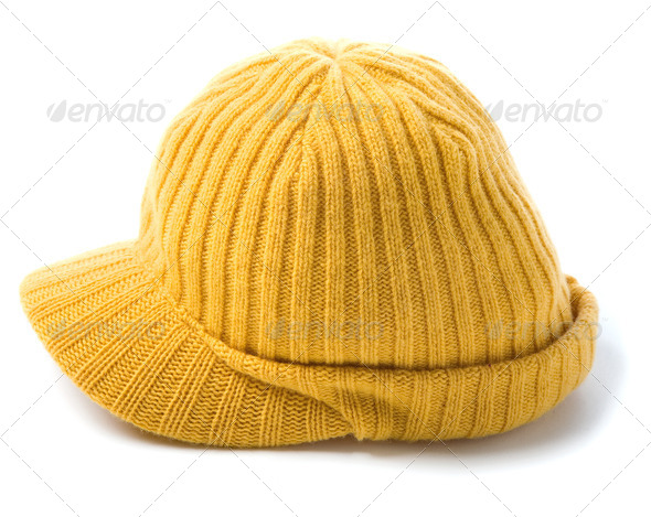 Yellow knit cap beanie - Stock Photo - Images