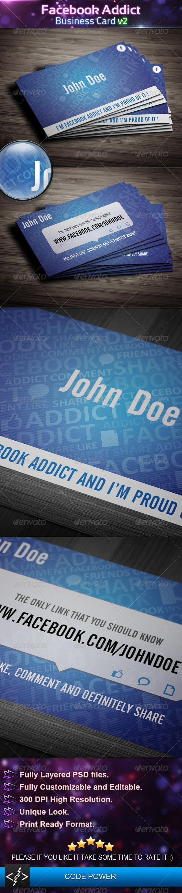 Facebook Addict - Business Card v2 - Business Cards Print Templates