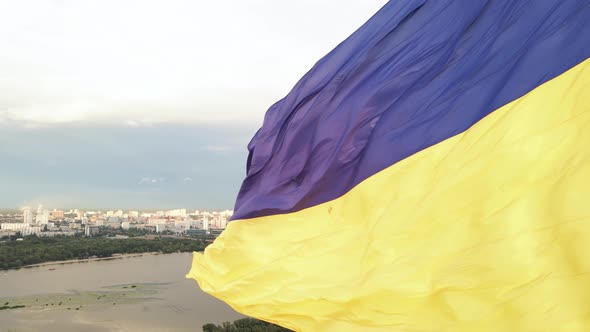 Kyiv - National Flag of Ukraine By Day. Aerial View. Kiev alt