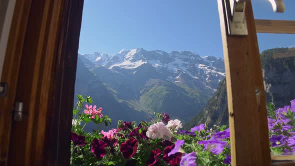 Alps Mountains In Morning View From Window alt