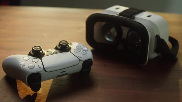 Virtual Reality Glasses and Joystick Closeup alt
