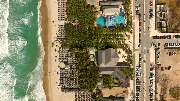 Aerial view of beach and swimming pool in Forteleza Brazil alt