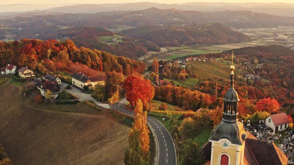 Aerial View of Austrian Vilage Kitzeck Im Sausal on Vineyard alt