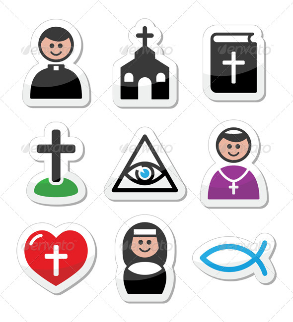 Religion, Catholic Church Vector Icons Set - Religion Conceptual