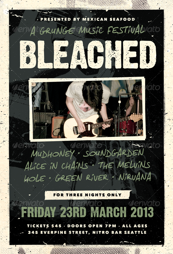 Bleached - Grunge Flyer Template - Concerts Events