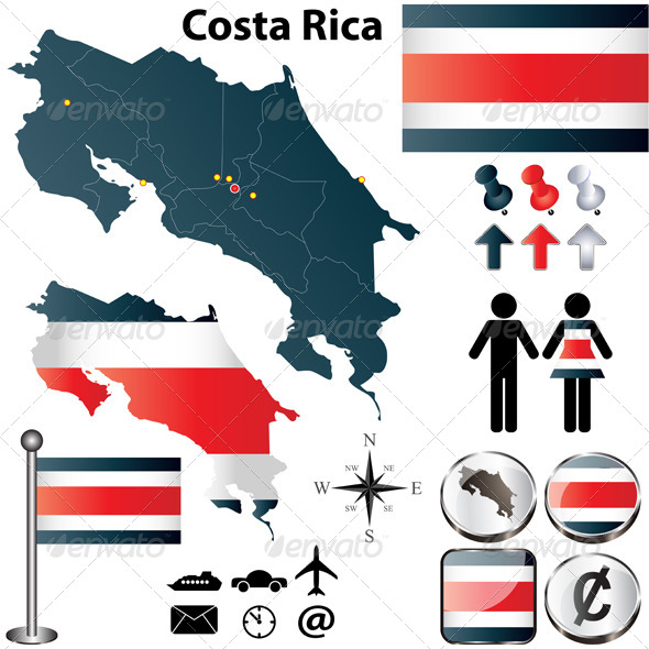 Costa Rica Map - Travel Conceptual