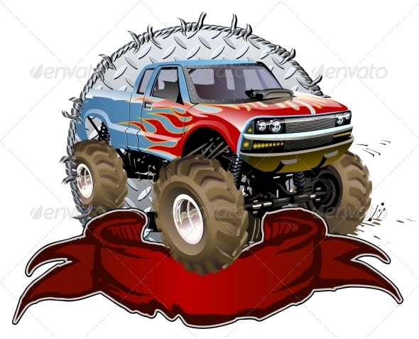 Cartoon Monster Truck - Man-made Objects Objects
