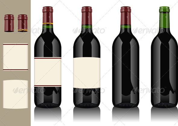 Four Wine Bottles on Withe Background - Food Objects