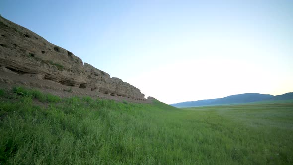 Ruins of Ancient City, Building and Wall From Ancient Times in Treeless Vast Plain of Mongolia alt