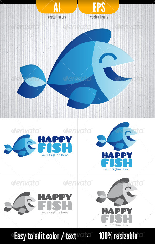 Happy Fish - Animals Logo Templates