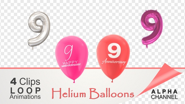 9 Anniversary Celebration Helium Balloons Pack