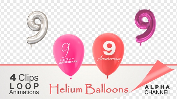 9 Anniversary Celebration Helium Balloons Pack alt
