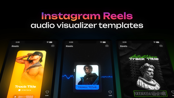 Instagram audio visualizer template pack. 5 vertical audio visualizers for Instagram Reels / Stories Product Promo template preview