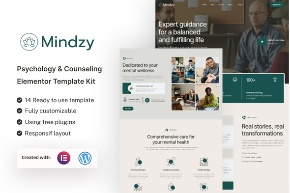 Mindzy - Psychology & Counseling Elementor Template Kit