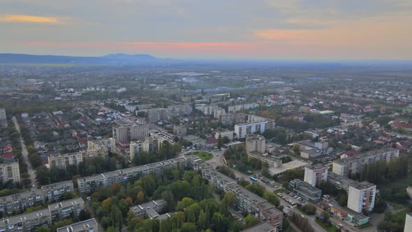 Flying Over Residential Area in Uzhgorod City Zakarpattya alt