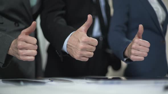 Coworkers Showing Thumbs Up, Campaign Office Promise Candidate Election Victory alt