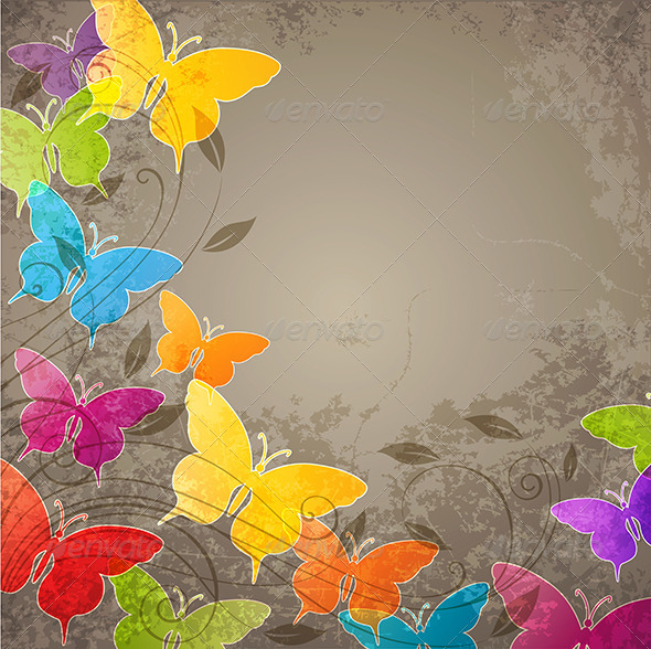 Butterflies and Floral Ornament - Backgrounds Decorative