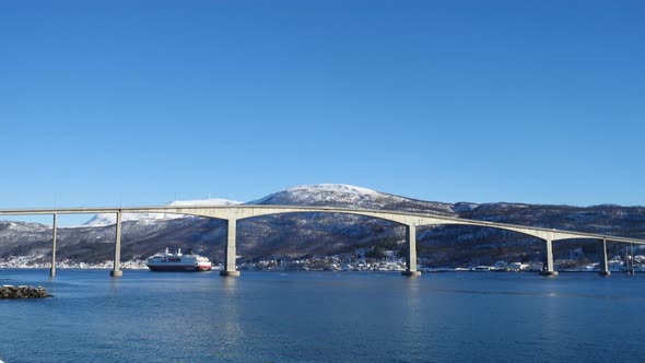Cruise Service Vessel Hurtigruten Under The Finnsnes Bridge Troms 3 alt